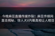 今晚麻豆直播传媒炸裂！麻豆传媒网直击揭秘，惊人大V内幕真相让人瞠目