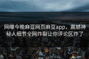 网曝今晚麻豆网页麻豆app，震撼神秘人细节全网炸裂让你评论区炸了