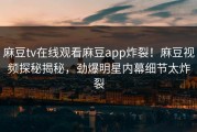 麻豆tv在线观看麻豆app炸裂！麻豆视频探秘揭秘，劲爆明星内幕细节太炸裂
