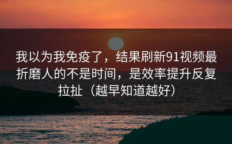 我以为我免疫了，结果刷新91视频最折磨人的不是时间，是效率提升反复拉扯（越早知道越好）